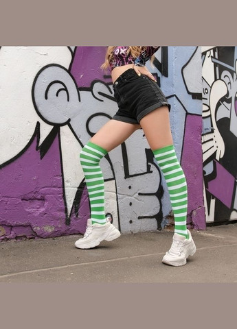 Чулки хлопковые в белые и зеленые полоски No Brand (308205457)