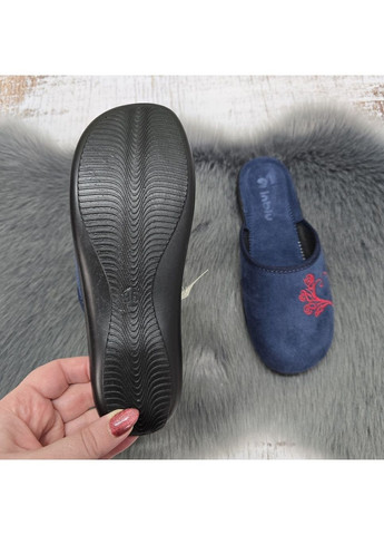 Тапочки домашні жіночі сині велюрові з вишивкою на тонкій підошві Inblu (370091714)