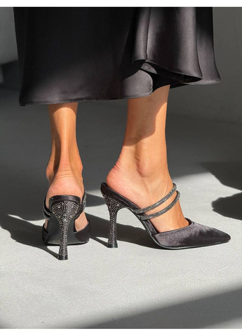 No Brand Женские черные туфли мюли на каблуке черный з текстиль, — лето (353305844)