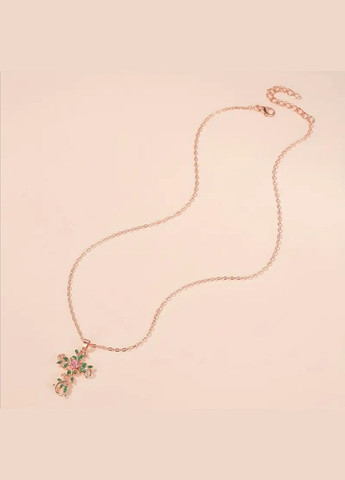 Ожерелье с фигурным крестом, цветами и листьями, крестик на цепочке, цвет золото No Brand (328456548)