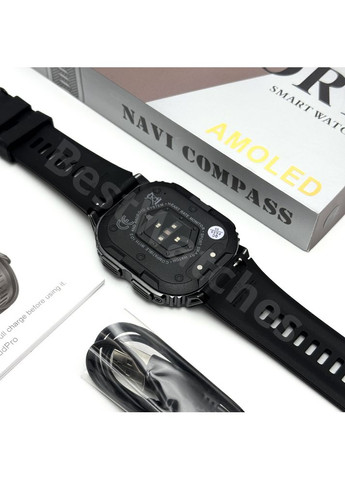 Смарт-годинник чоловічий водонепроникний з компасом Амолед екран Navi Compass Black з металевим браслетом Modfit (371776390)