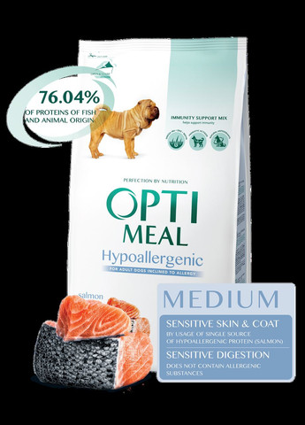 Сухой гипоаллергенный корм для взрослых собак средних и крупных пород Лосось 1,5 кг ОПТИМИЛ Optimeal (278308913)