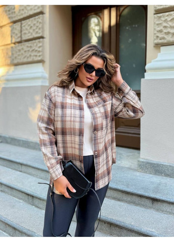 Темно-бежевая повседневный рубашка в клетку Гермес с длинным рукавом