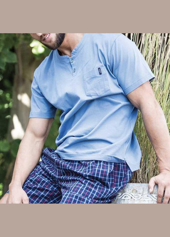 Пижама мужская шорты и футболка с коротким рукавом Голубой с темно-синим MNS 223 A21 (С) Key (306716320)