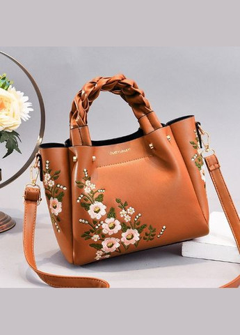 Жіноча сумка з вишивкою квітів з екошкіри повсякденна чорна (sku_1056) No Brand (330576892)