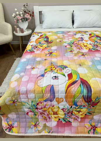 Якісна двостороння дитяча ковдра-покривало розмір 150х210 см яскравого кольору з малюнком Єдиноріг No Brand (345064744)