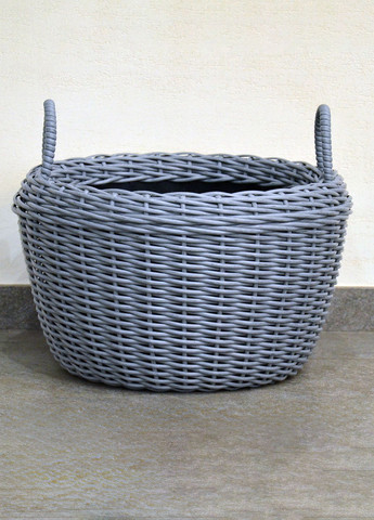 Корзина для дров плетеная (дровница) из искусственного ротанга ручной работы. Цвет Серый. 45 литров Handmade (327878842)