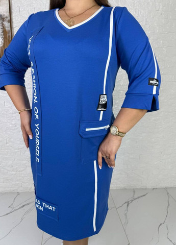 Синее повседневный изысканное повседневное меди платье с накатом и лампасами Tik-Tak с надписью