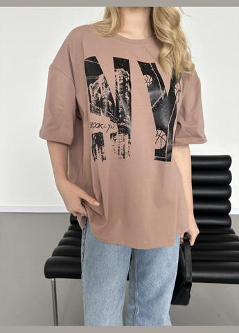 Бежевая женская базовая футболка цвет мокко р.42/46 452942 New Trend
