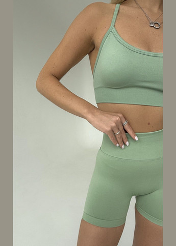 Спортивный комплект для женщин топ + шорты (зеленый) No Brand (335822546)