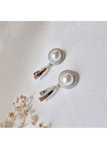 Срібні сережки з Перлиною (імітація) із золотою пластиною срібло 925 проби Родоване 540с 6.40г Nobrand (366870927)