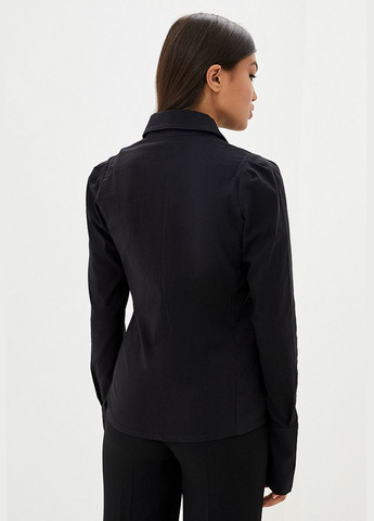 Чёрная блуза женская офисная с длинным рукавом из коттона черная мелиана mksh1838-1 Modna KAZKA