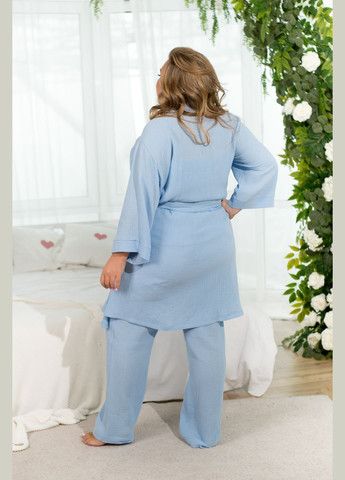 Блакитна всесезон домашній бавовняний костюм 3-ка Minova