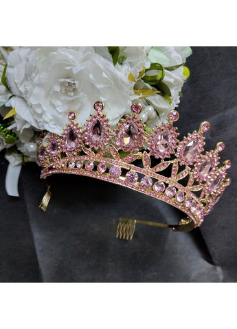 Діадема висока з кристалами Сваровскі, корона, рожеві камені No Brand (369162297)