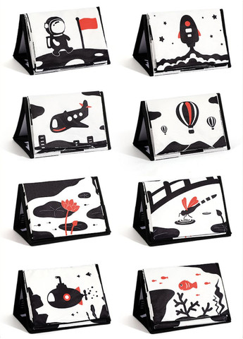 Розвивальна книга розкладачка з дзеркалом 20 малюнків космос, підводний світ, рослини Астронавт No Brand (366304299)