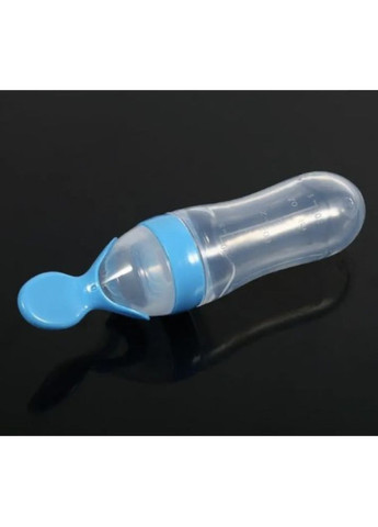 Силіконова пляшка з ложкою для годування 90 мл. Блакитна RE854122 No Brand (367958834)