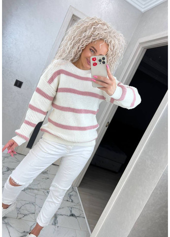 Молочный демисезонный женский свитер в полоску джемпер No Brand
