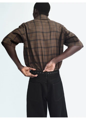 Коричневая кэжуал рубашка в клетку Uniqlo