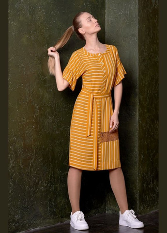 Комбінована плаття жіноче літнє жовтогаряче в смужку дизайнерське апельсин mkpr654 Modna KAZKA