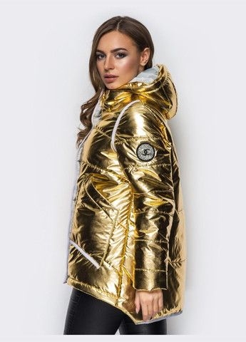 Желтая демисезонная куртка золотистого цвета с удлиненной спинкой Dressa