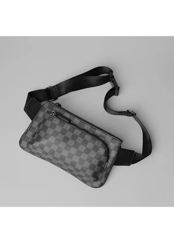 Чоловіча сумка бананка поясна картата екошкіра 26x16x4 см чорна Eton (398234321)