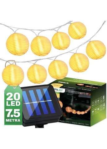Декоративная солнечная гирлянда Lumiled Risa – 20 LED-фонариков, длина 7,59 м, теплый белый свет 3000 K, IP44, встроенный Jooki (388655573)