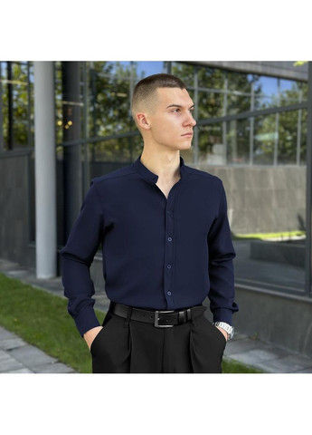 Темно-синяя праздничный, повседневный, вечерний, классическая, кэжуал рубашка однотонная Vakko