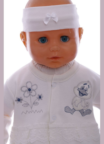 Білий демісезонний комплект кофта, сорочечка та пов'язка для дівчинки качечка білий 56 см (36996) BABYKROHA