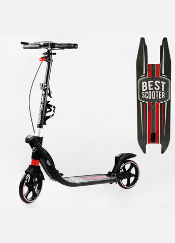 Двоколісний складний самокат, ліхтарик, 2 амортизатори. Black and red (114434) Best Scooter (340911640)