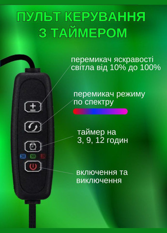 Фітолампа для рослин кімнатних квітів орхідеї розсади лед підсвічування з пультом регулювання яскравості кольору No Brand (324252555)