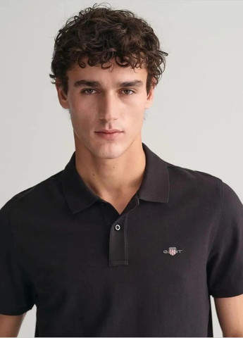 Черная футболка-поло мужское для мужчин Gant с логотипом