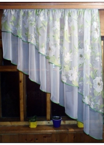 Фіранка коротка готова арка Ніка біла яблуневий цвіт білий права No Brand (372133862)