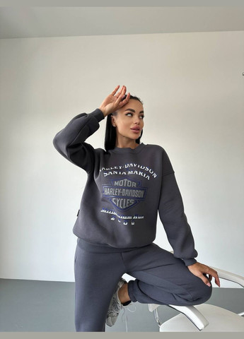 Графітовий світшот жіночий напис без декору (302528065)