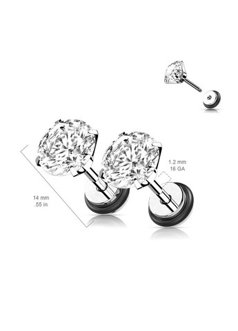 Сережки-гвоздики із сталі PSFX03-166-C з прозорим фіанітом (фейк плаг) (Фіаніт: 6мм, Колір сріблястий) Spikes (333698429)