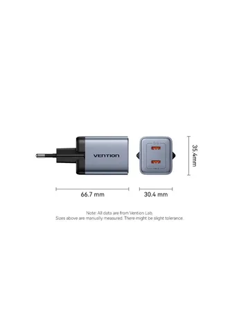 Зарядное устройство 2xUSB-C PD45W GaN gray (FCDH0-EU) Vention (391048933)