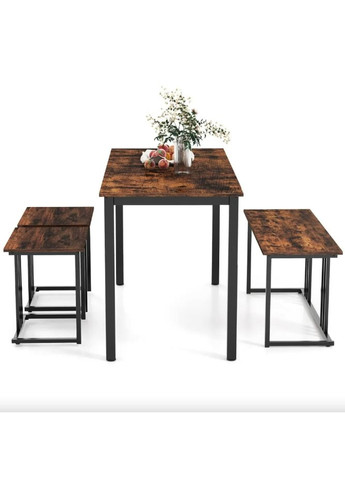 Комплект Decima обеденный стол со стульями в стиле Loft коричневый Costway (361953122)