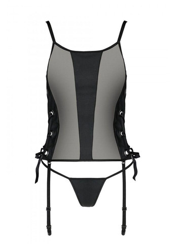 Сетчатый корсет из эко-кожи Malwia Corset black S/M: с люверсами и съемными пажами Passion (303883584)