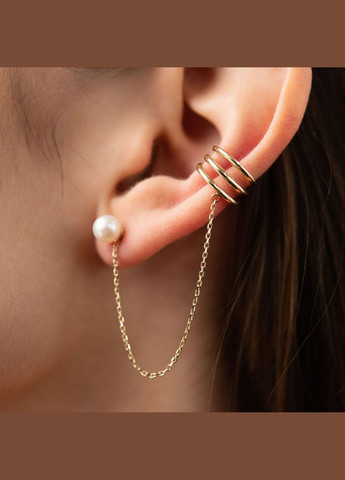 Сережка - каффа Трініті з перлиною (жовте золото) с08260 Oniks (264644250)