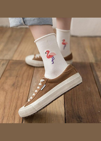 Светло-коричневые носки женские, высокие с фламинго, хлопковые 35–40р белые (335868492)