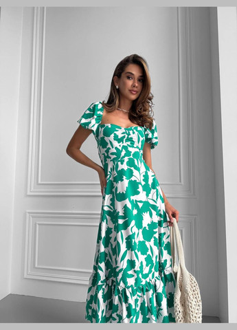 Зеленое повседневный женское платье из софта а-силуэт Style Point с абстрактным узором