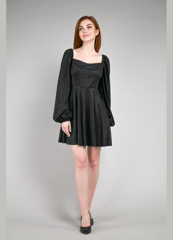 Черное праздничный, коктейльное, вечернее платье мини блестящий рукав длинный CHICLY однотонное