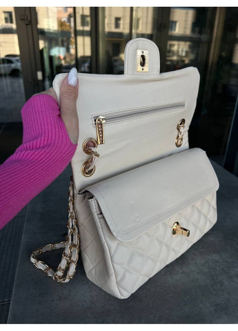 Сумка жіноча Chanel Classic Beige/Gold класична Шанель Бежева на плече крос боді No Brand (364488355)