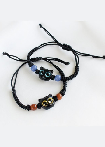 Браслет з бусинками та котиком з блакитними очима плетена фенечка регулюється розмір няшний аксесуар з головою кота для підлітка No Brand (334003600)