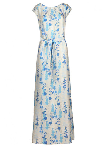 Летний женский платье шелковое бежевое в голубые цветы (ll118435691) LadyLike