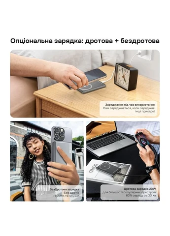 Повербанк 5000mAh B738 Black QC3.0 PD3.0 бездротова магнітна зарядка (43-00161) CHOETECH (389076713)
