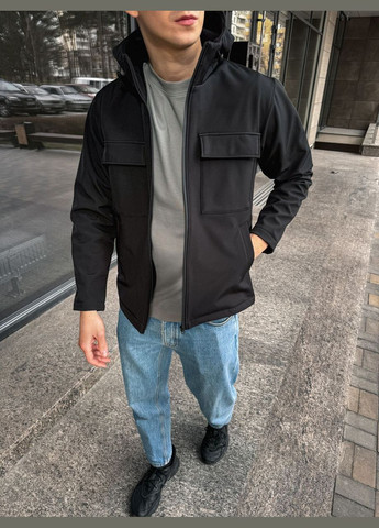 Чорна демісезонна базова куртка з софтшел Vakko