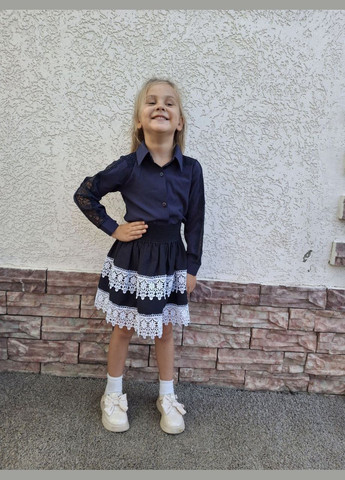 Шкільна спідниця для дівчинки з мереживом в синьому кольорі, розміри 116-146 No Brand (343053430)