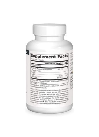 Добавка Lutein 20 mg - 60 caps Source Naturals (364201477)