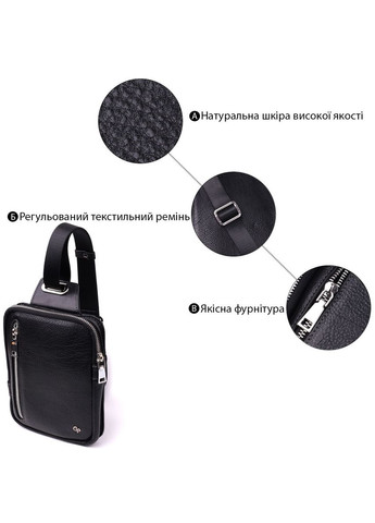 Чоловіча прямокутна сумка бананка із зернистої натуральної шкіри 22879 Чорний Grande Pelle (316087199)