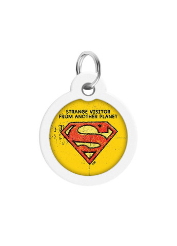 Адресник для собак і котів металевий Smart ID з QR паспортом, малюнок "Супермен вінтаж", коло, Д 30 мм WAUDOG (363199575)